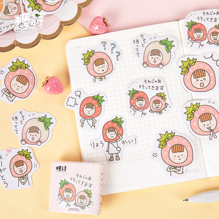 45 pcs/box Strawberry Head Girl Paper Small Diary Mini Cute box Stickers set Scrapbooking Kawaii Flakes Journal Stationery