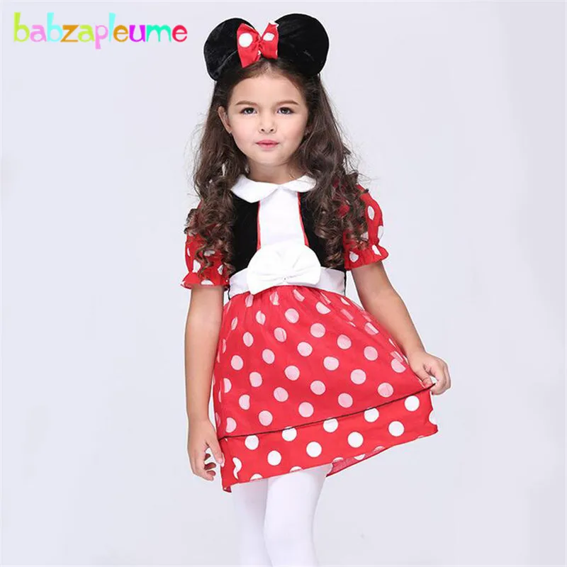 

babzapleume Brand Toddler Girl Clothing Halloween Dance Party Girls Outfits Bow Cartoon Mouse Cosplay Costume Kids Dresses Y019