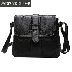 Annmouler-Bolso cruzado de cuero negro para mujer, bolsa de hombro de cuero suave lavado, bolso de mensajero de tamaño pequeño, monedero de calidad