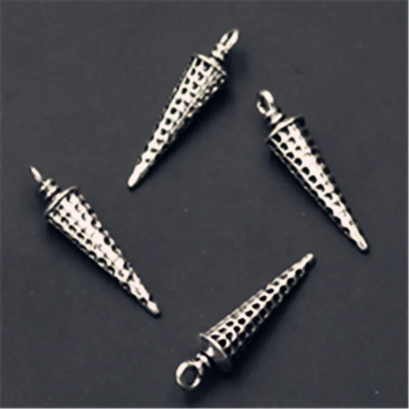 10pcs Silver Plated 3D  Art Conical Alloy Pendants Earrings Necklace DIY Charm Jewelry Making 31*8mm A648