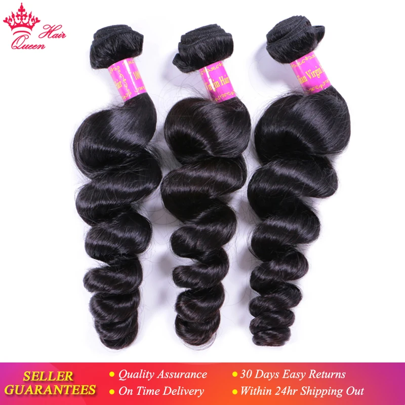 

Queen Hair Official Store Top Quality Brazilian Loose Wave Virgin Human Hair Natural Color 100% Unprocessed Human Raw Hair