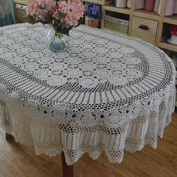Handmade Crochet Table Cloth Oval Dinner Tablecloth Crocheted Lace Cotton Oval table cloth Extra Long Table cover