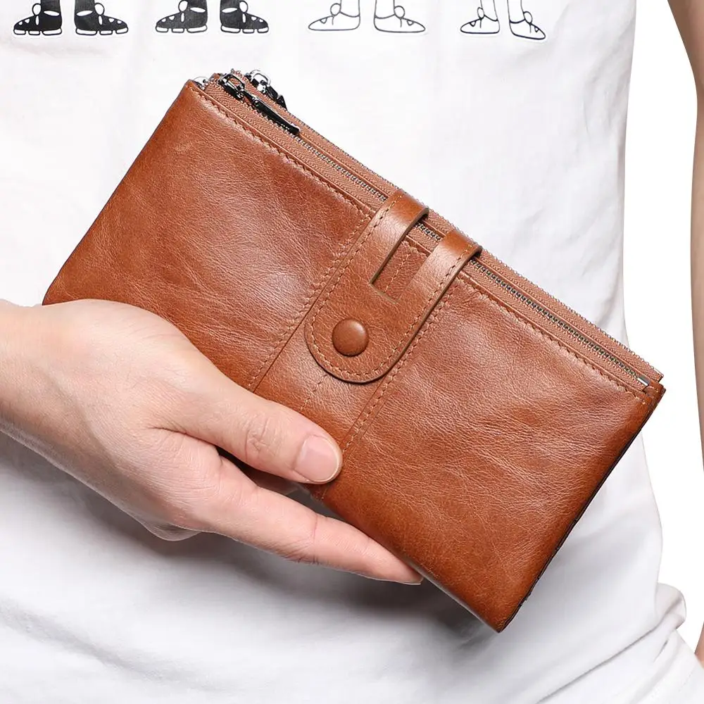 JOYIR-cartera de cuero genuino para hombre, billetera masculina de cuero genuino Rfid, Tarjetero con cremallera, monedero largo, nuevo diseño Unisex