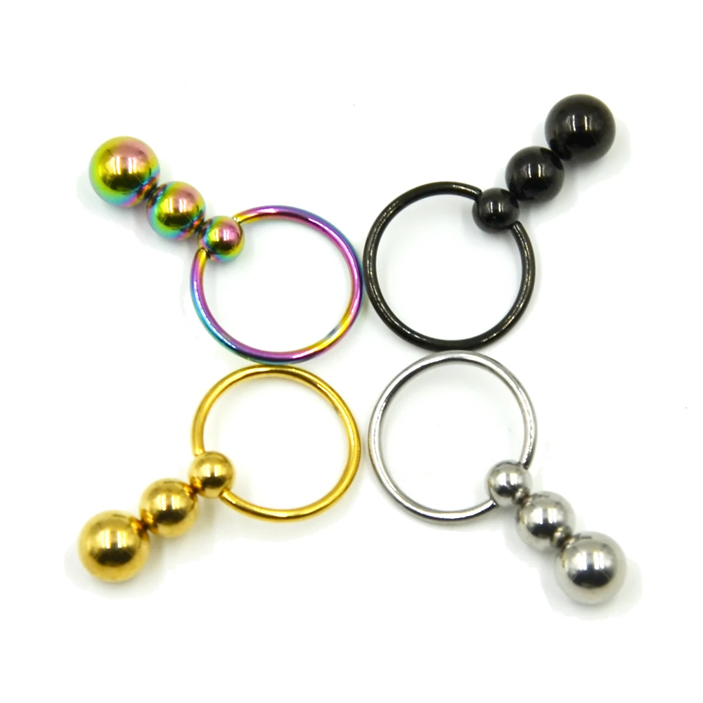 1Pc Plated Colorful Stainless Steel Triple Bead Captive Bead Ring Nose Hoop Ear Helix Tragus Cartilage Labret Lip Ring