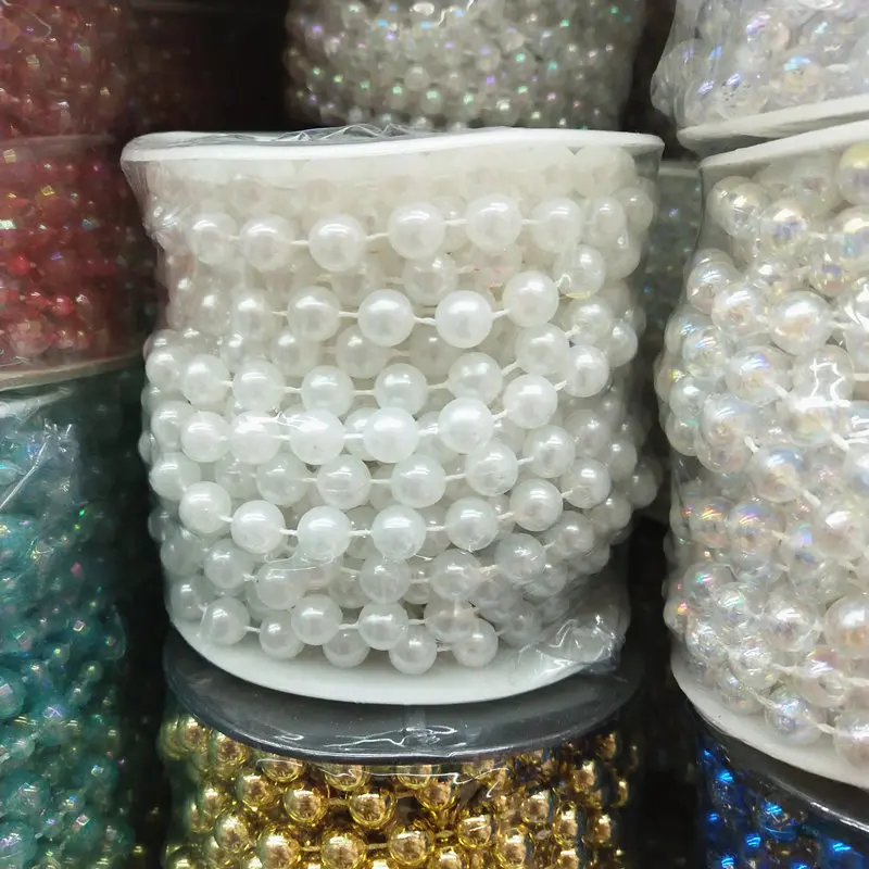 10 Yards/lot ABS Imitation 8mm Pearl Beads Chain Christmas Curtain Decoration DIY Accessories White, Red, Blue,Green