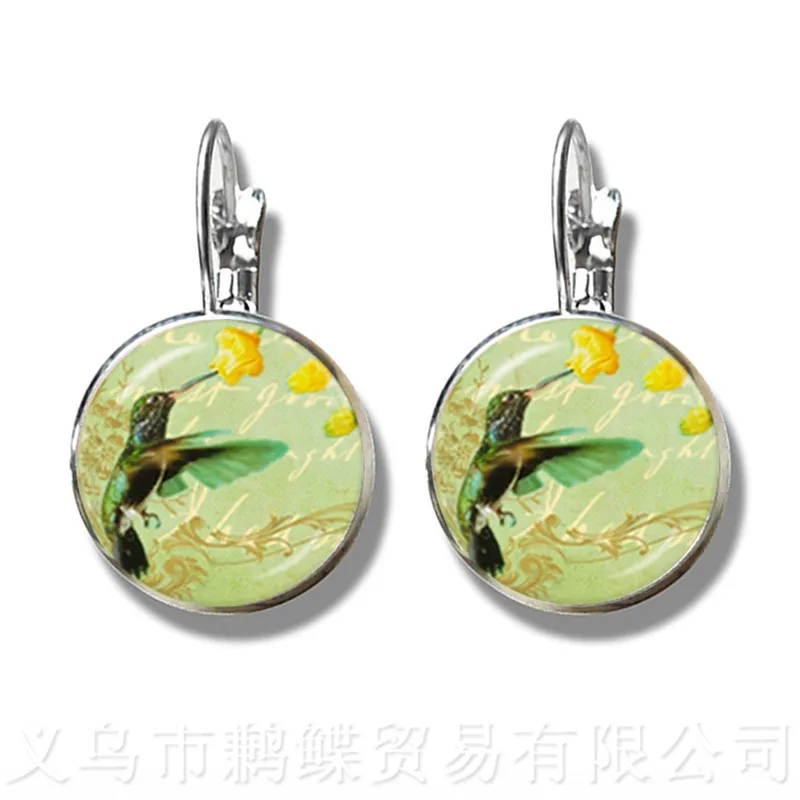 Handmade Accessories Green Hummingbird Earrings Birds Art Picture 16mm Glass Cabochon Dome Bioshock Infinite Bird Jewelry