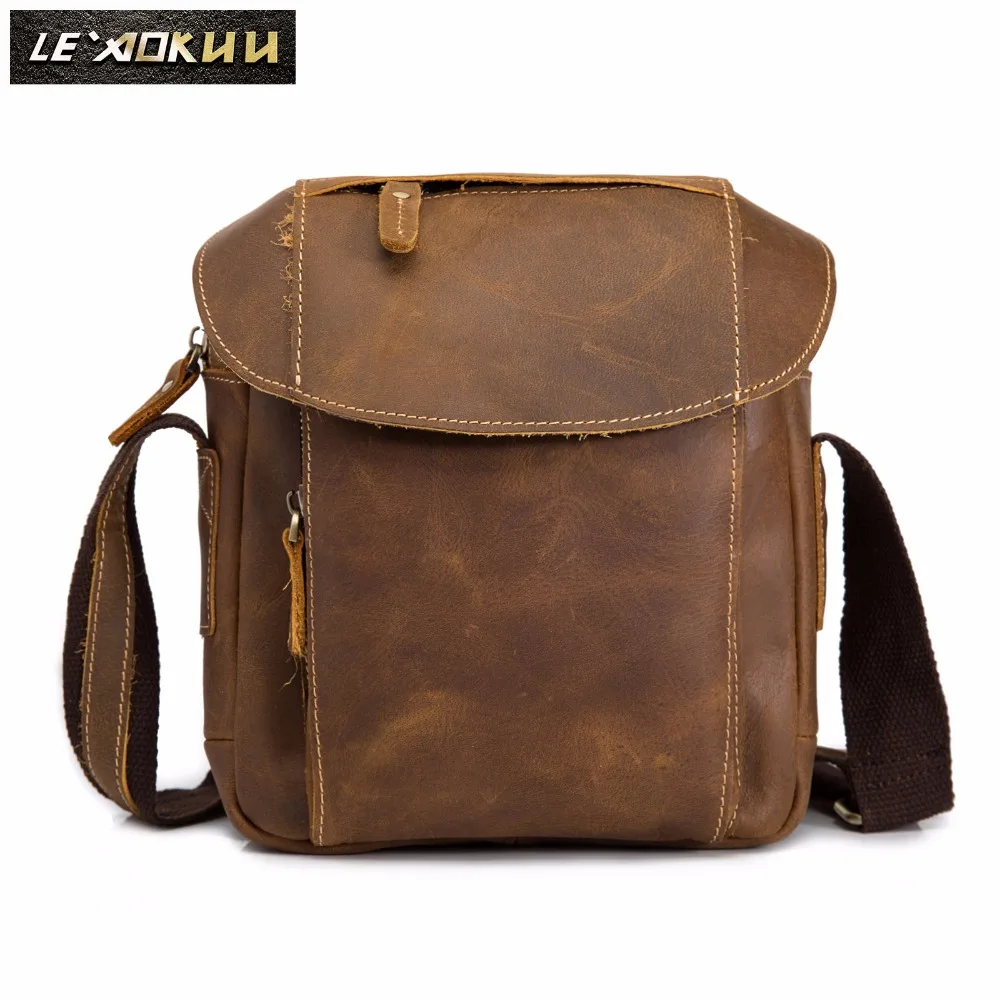 

Quality Original Leather Male Casual Shoulder Messenger bag Fashion Cross-body Bag 8" Tablets Student Mochila Satchel bag 8204