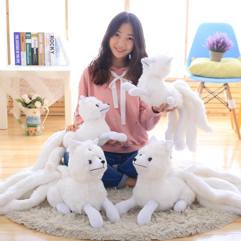 

1PCS Simulation White Nine-Tailed Fox Plush Toy Stuffed Fox Animal High Quality Gumiho Birthday Gift Toy Home Decor Kids Toy