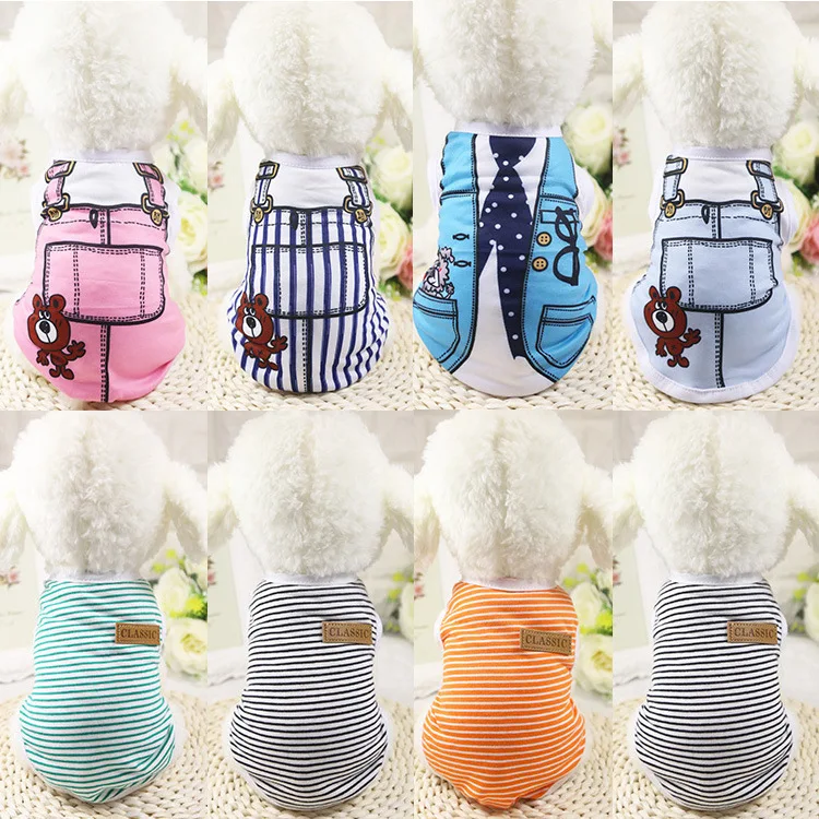 Summer Cute Striped Animal Dog Clothes Red Panda Blue Tie Glasses Pink Bear Orange Striped Dog Vests Dog Shirt For Pets