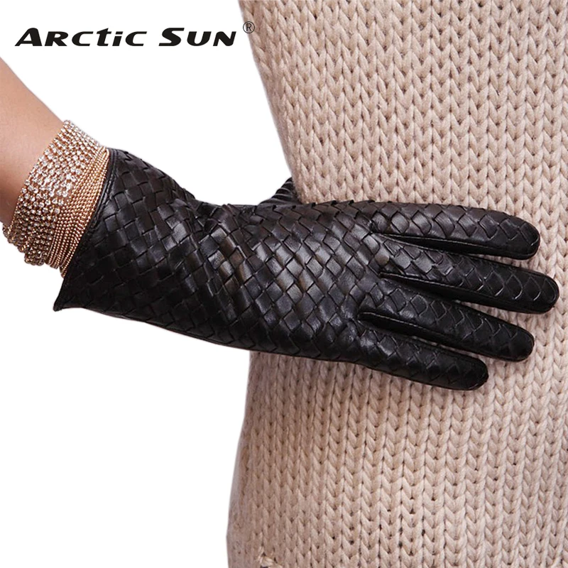 Sale Women Gloves Fashion Weaving Suede Genuine Leather Winter Glove Warm Wrist Solid Sheepskin Free Shipping L118NN