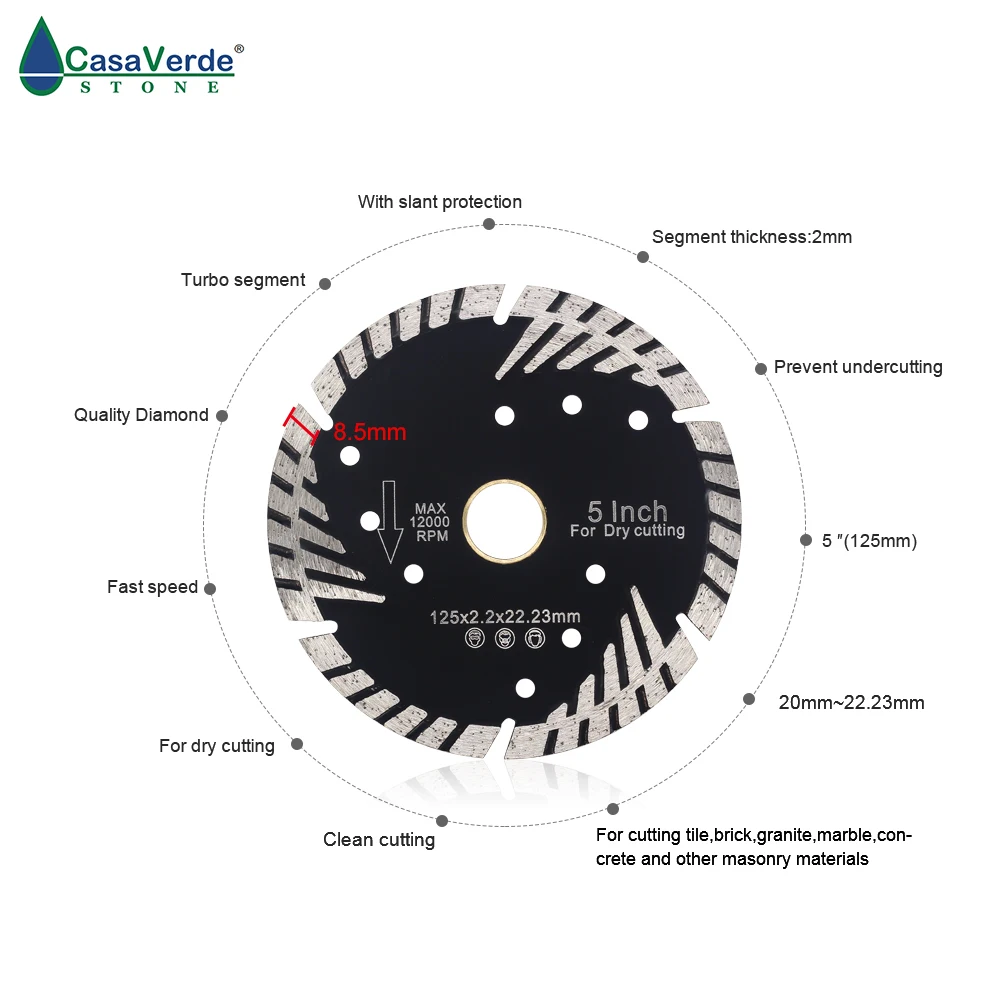 DC-CSBTB05 diamond 5 inch 125mm diamond dry cutting blade for stone.