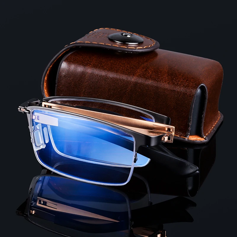 

2019 High-end Business Anti Blue Ray Folding Reading Glasses Stainless Steel Half Eyeglasses Frame Optical Prescription Eyewear