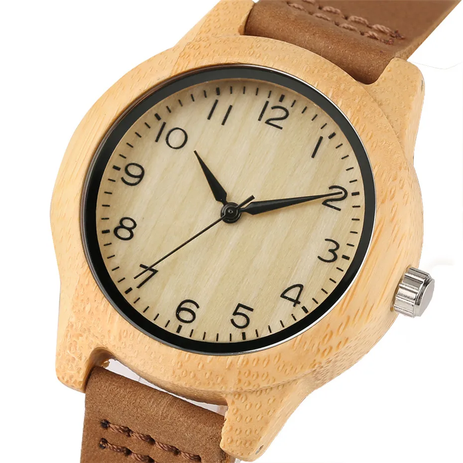 Elegant Women\'s Bracelet Watches Bamboo Wooden Ladies Watches Soft Leather Band Women Wrist Watch Simple Casual Female Gifts