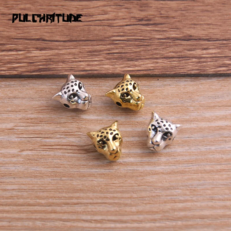 10pcs 7*9*9mm 2 Color Small Leopard Head Bead Spacer Bead Charms For Diy Beaded Bracelets Jewelry Handmade Making