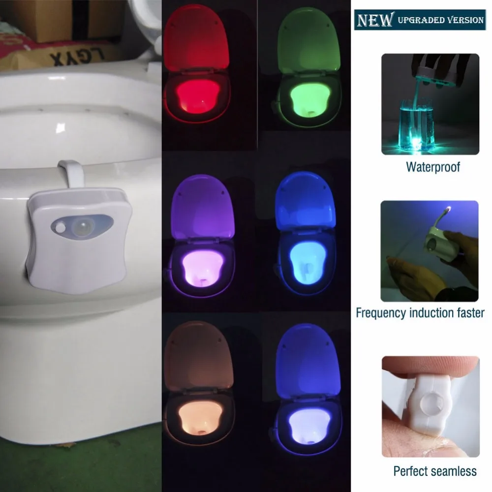 Smart Bathroom Toilet Seat Light Nightlight LED Body Motion Activated On/Off Sensor Lamp Toilet Lamp Night Lights 8 Colors