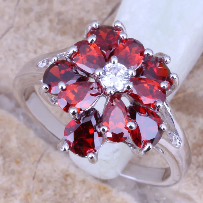 Gorgeous Red Garnet Silver Plated  Women\'s Jewelry Ring Size 5.5 / 6 / 7 / 8 / 9 R0774