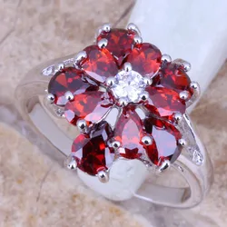 Gorgeous Red Garnet Silver Plated Women's Jewelry Ring Size 5.5 / 6 / 7 / 8 / 9 R0774