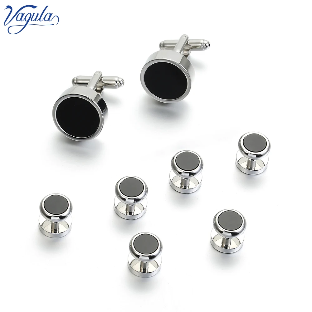 

VAGULA New Cufflinks Studs in 8PCS Set Black Stone Gemelos Tuxedo Collar Stud Bonito Gemelos 414