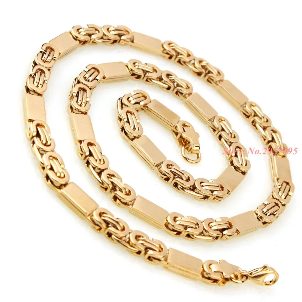 6mm 55cm/22cm set Men Bracelet Byzantine Link Chain Gold Tone Stainless Steel Necklace Bangle women punk rock jewelry cool gift