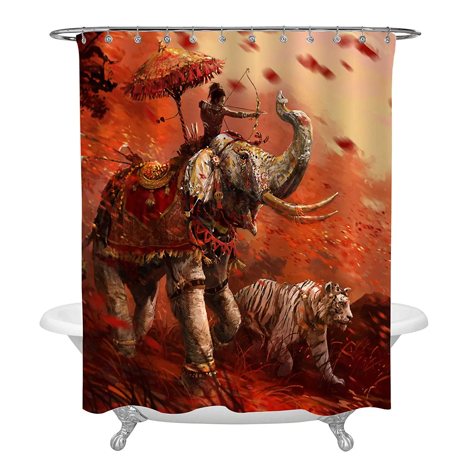 Animals Elephant and Tiger Charge Forward with a Archer Premium Waterproof Fabric Men and Kids Bathroom Decorations