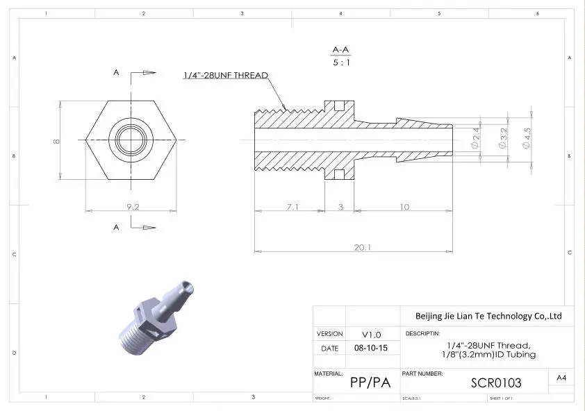 10pk 3.2mm-Barb Mini Screw-in Connector with male thread UNF 1/4