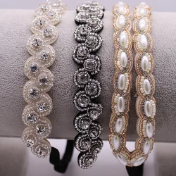 Wedding Bridal Vintage Rhinestone Braided Headband Pearl flower Elastic Hair Band For Women & Girls Hair Accessories