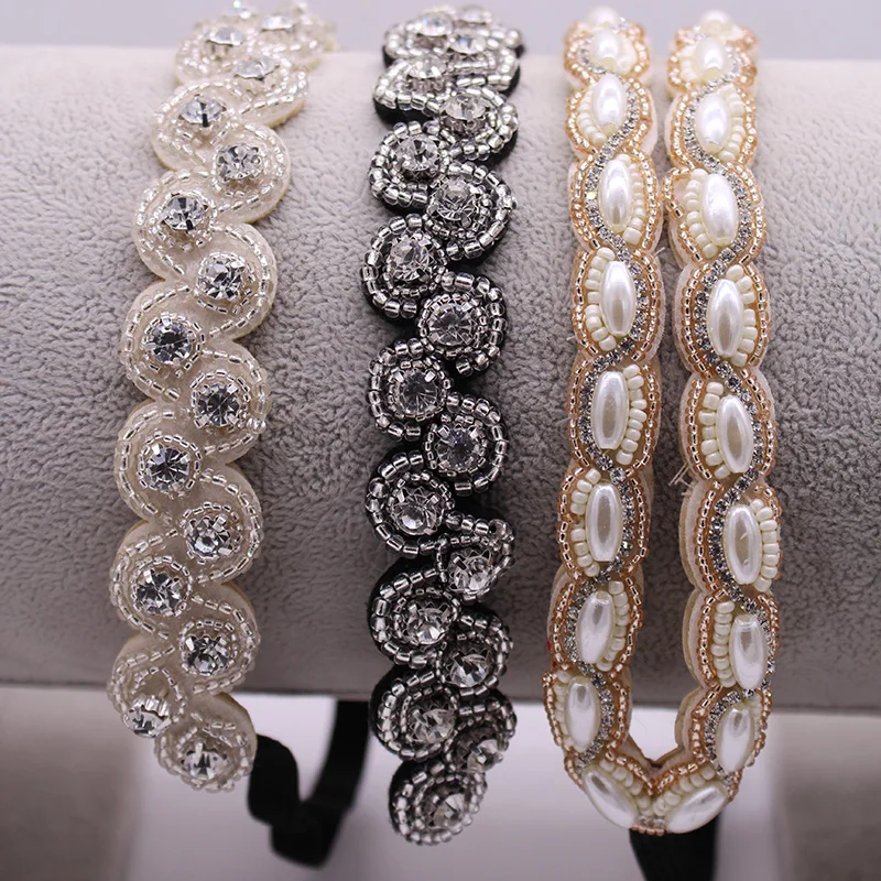 Ślub ślubny Vintage Rhinestone pleciony pałąk kwiat perłowy elastyczna opaska do włosów dla kobiet i dziewcząt akcesoria do włosów