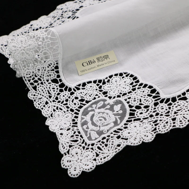 

D608 White premium cotton 10 Pieces Lace Handkerchiefs blank crochet hankies for women/ladies wedding gift