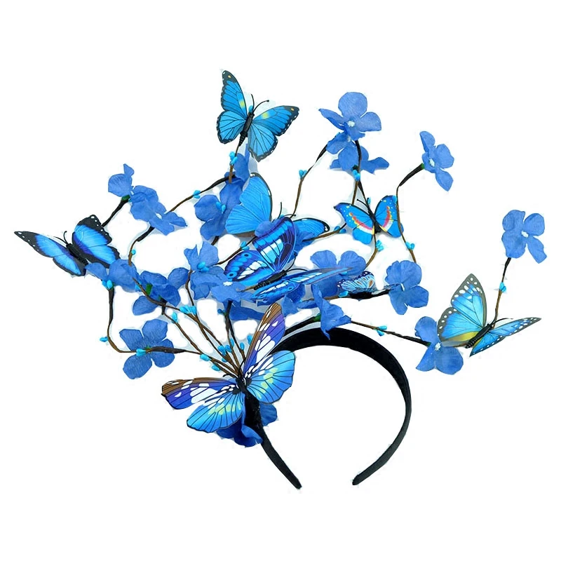 

2018 Handmade Yellow Blue Butterfly Headband Big Ladies Costume Hair Accessories Vogue Show Ladies Tea Show Hairband Headpieces