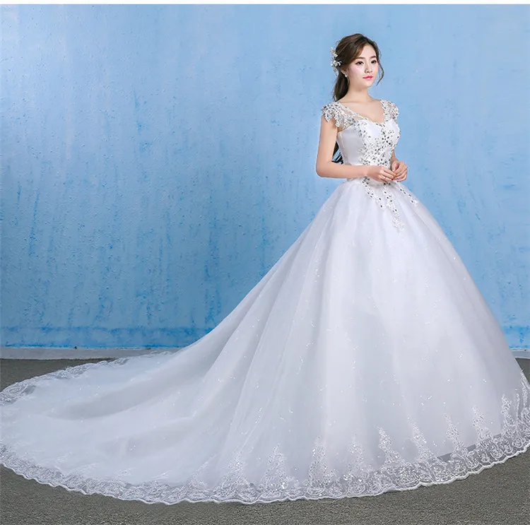 Train Wedding Dress New Diamond Lace Up Ball Gowns Bridal Dresses Luxury Plus Size Long Trail Wedding Dresses