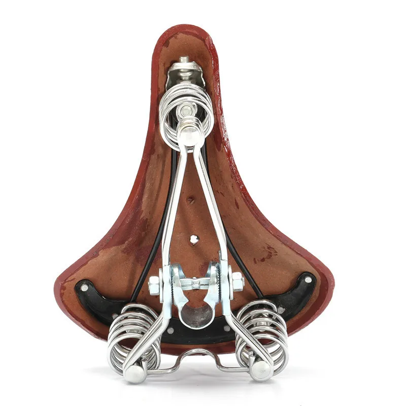 Bicycle Saddle Retro Leather Vintage Genuine Leather Classic  Bike Saddle Seat Mat Genuine Saddle Cushion with Spring