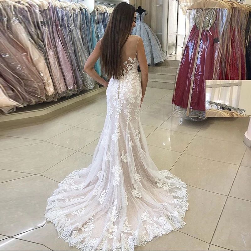 Elegant Mermaid Wedding Dress With Detachable Train Appliques Tulle Skirt 2019 New Vestido De Novia Sweep Train Bridal Dress