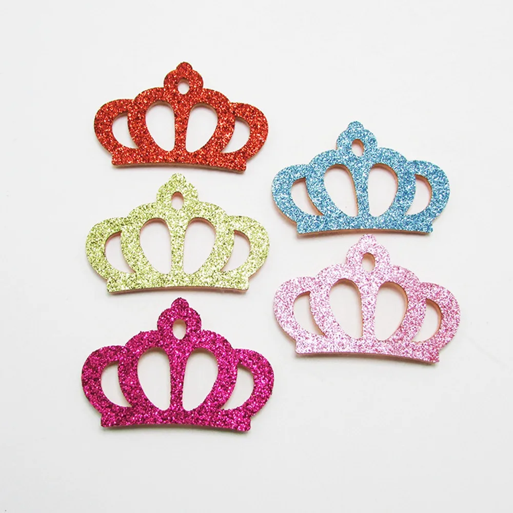 50pcs/lot glitter Crown padded applique Crafts for headwear hairbands ornament dress decoration DIY accessories 5.2*3.5