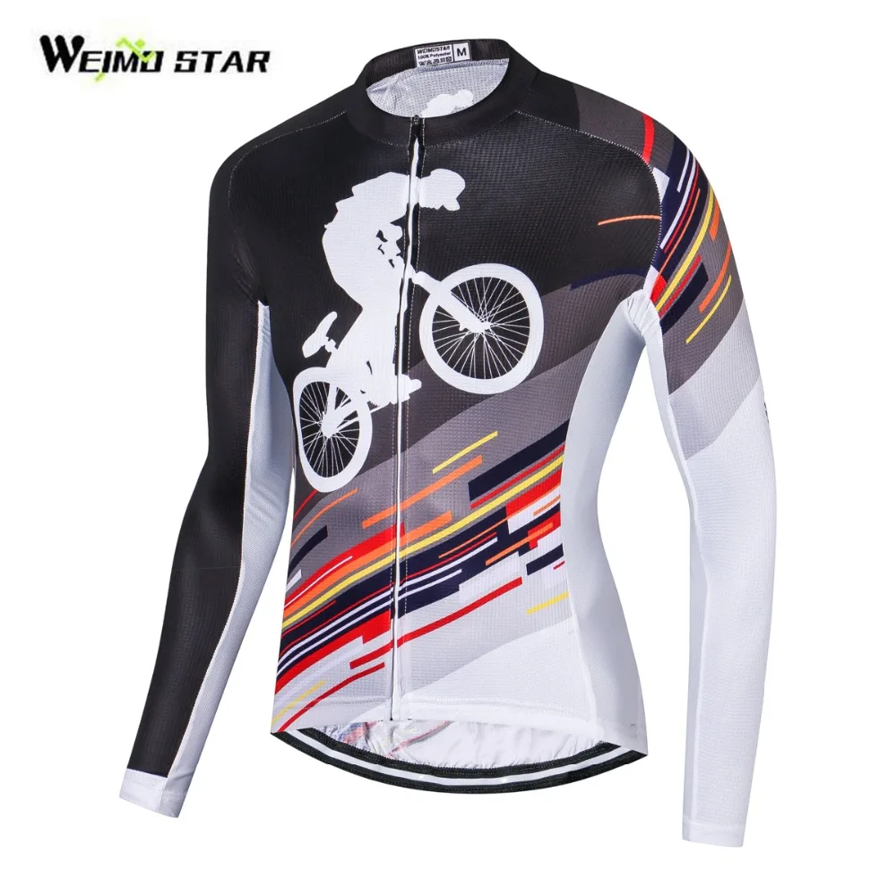 WEIMOSTAR Men's Long Sleeve Cycling Jersey Quick Dry Outdoor Sportswear Bike Clothing MTB Bicycle Shirt Black Blue Orange S-3XL