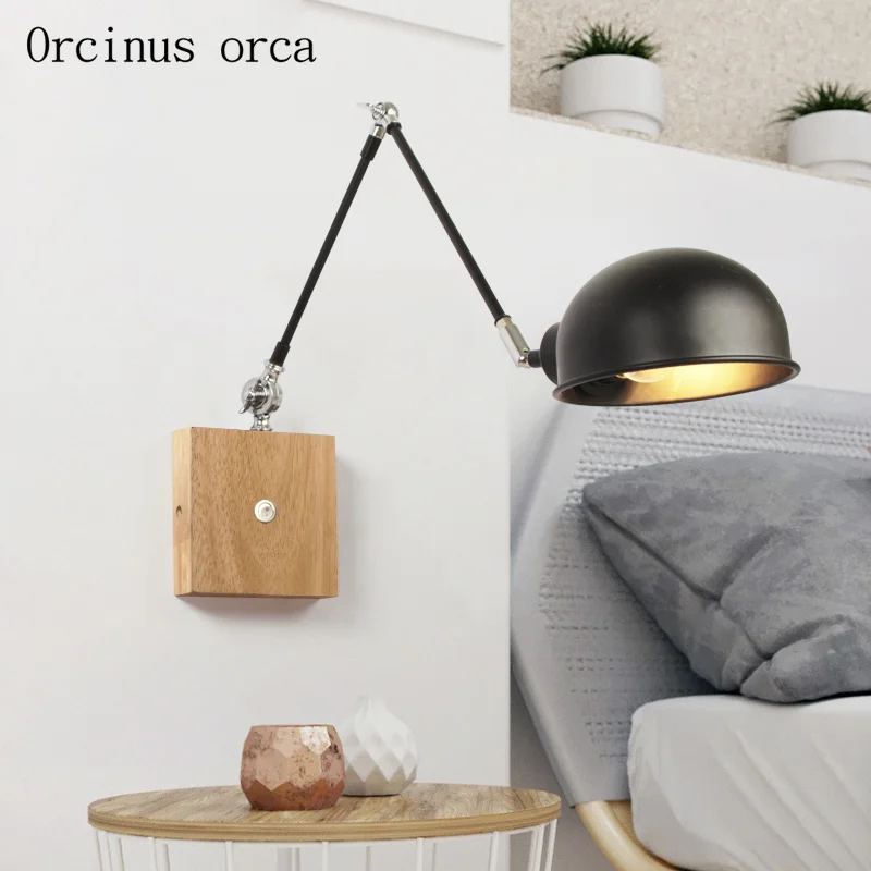 

Nordic modern minimalist LED wall lamp living room bedroom bedside lamp creative solid wood telescopic reading wall lamp