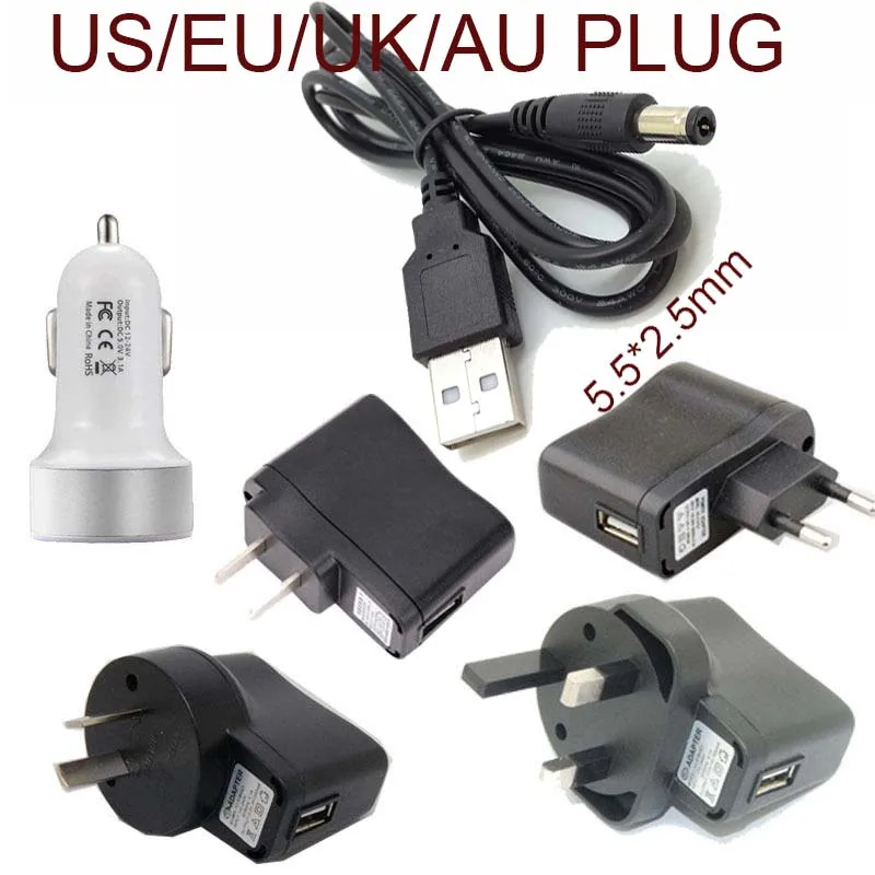 กำแพงรถ USB 5V 1A DC 5.5มม.X 2.1มม.ตัวเชื่อมต่อสายไฟใหม่