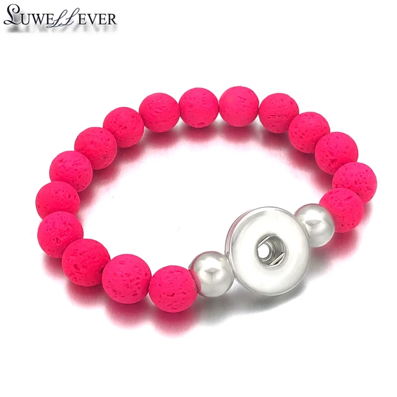 Hot 307 Interchangeable Candy Colors Expandable Stretch Volcanic Stone Beads Bracelet Fit 18mm Snap Button Jewelry Women Gift