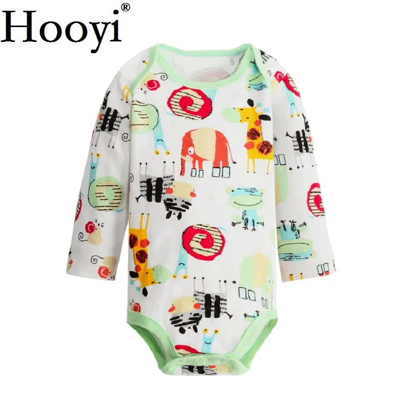 Hooyi Pakaian Bayi Laki-laki Baru Lahir Bodysuit Lengan Panjang One-Piece Jumpsuit 100% Katun Bebe Roupas Kebun Binatang Hewan Kartun T kemeja 0-2Y