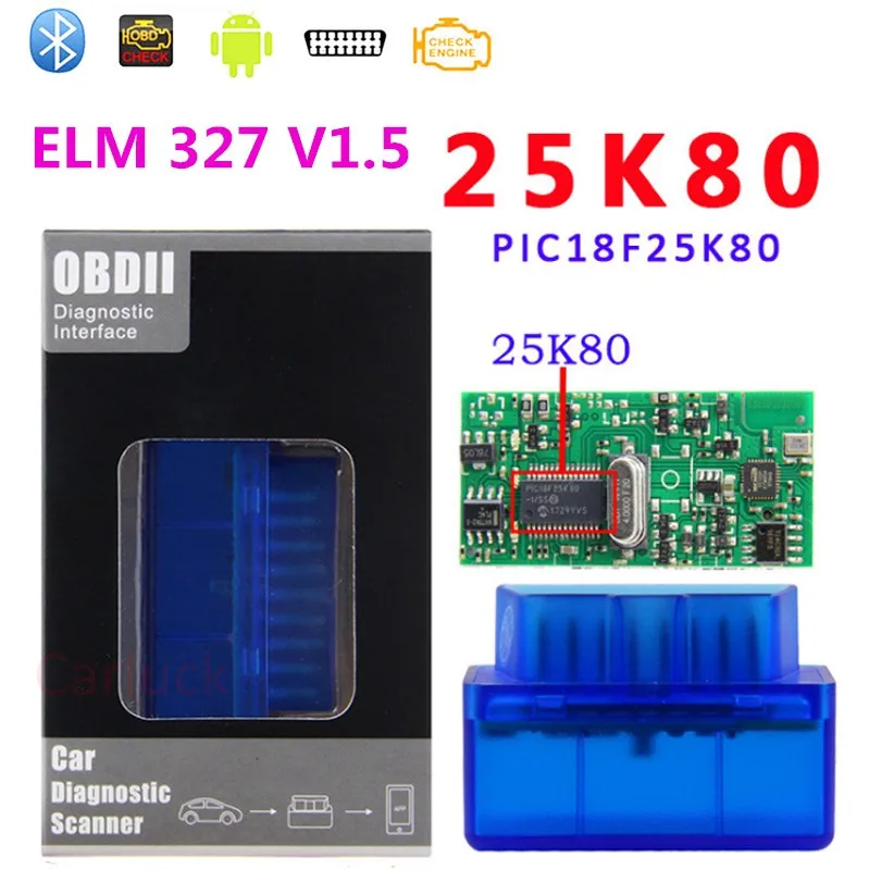 Top Mini ELM327 V1.5 Bluetooth Scanner ELM 327 V1.5 With PIC18F25K80 OBD2 Scanner Support J1850 Protocols