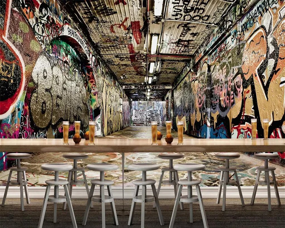 beibehang Custom wallpaper 3d photo murals Papel de parede space street graffiti bar KTV living room background wall paper mural