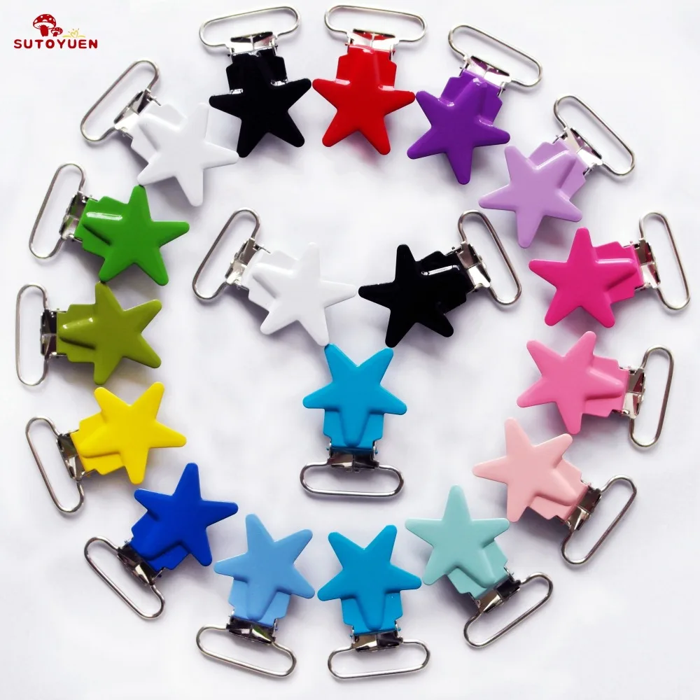 

300Pcs/ lot Star Metal Suspender Clips Colorful garment / Pacifier Clips Wholesale Metal Enamel Suspender clips Holders