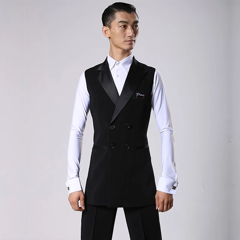 Ballroom Latin Dance Shirts Men Black Long Veat Coat Male Waltz Flamengo Cha Cha  Clothes Competition Performance Wear DNV11344