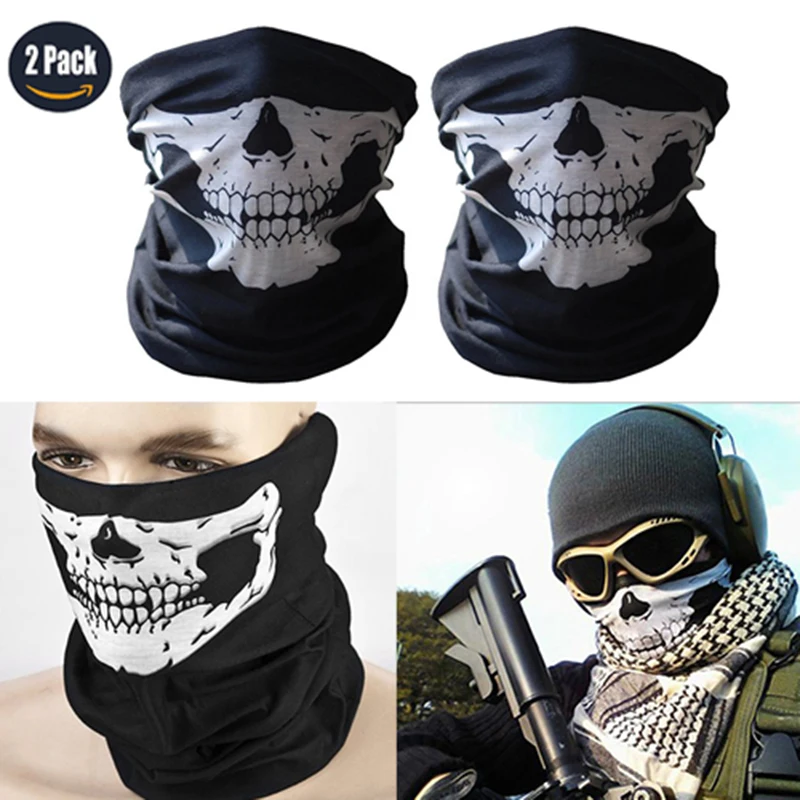 2 PCS Black Skull Motorcycle For Face Mask Bicycle Multifunction Outdoor Sport Ski Mask Ride Bike Cycling Snowboard CS Mask