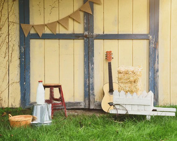 

baby todder farm cowboy wagon hay wooden door bonus Guitar backdrop Computer print children kids background