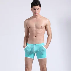 Nuovo AiBC degli uomini dei pugili della biancheria intima Basso-vita U-bag boxer di seta del Ghiaccio trasparente sexy del pugile s 6 colori S M L XL