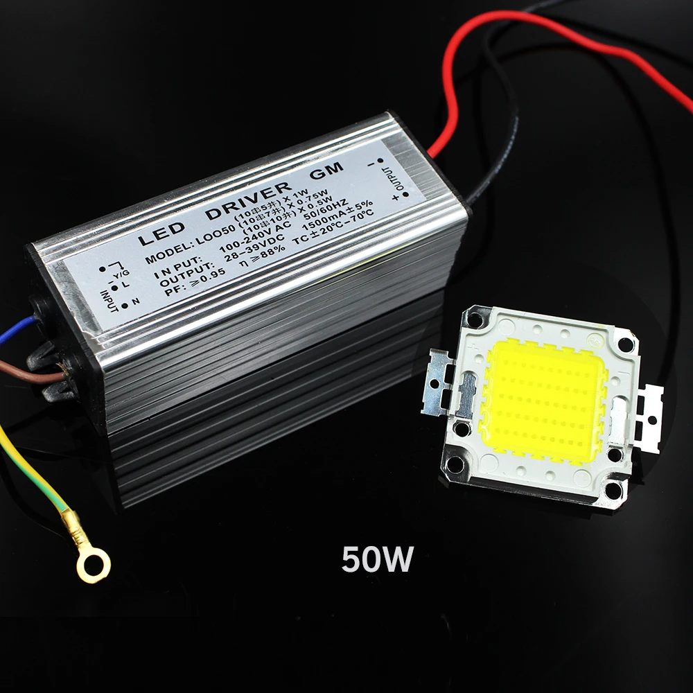 Real Watt LED 10W 20W 30W 50W High Power COB LED Lamp Chip & LED Power Supply Driver 1Set For LED Flood light