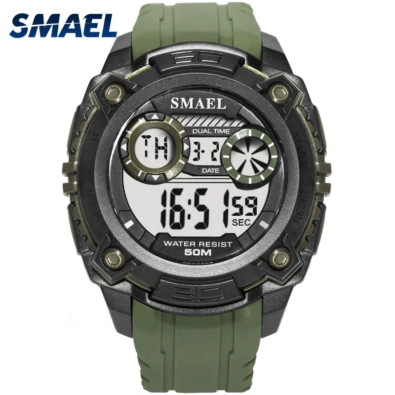 

Men Watches 50m Waterproof SMAEL Top Brand LED Sport Watches Alarm Army Watches Men Military 1390 LED Digital Wristwatches Men