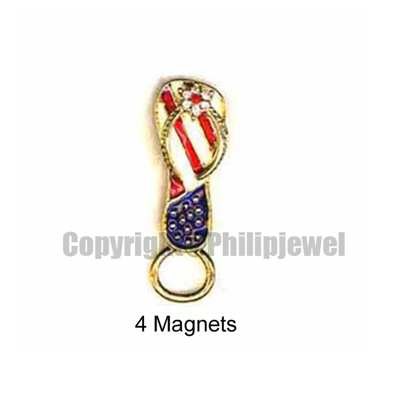 Crystals Flip Flop Slippers Design Amarican Flag Style Magnetic Eyeglasses Badge Holder Brooch Fashion Ornament Jewelry