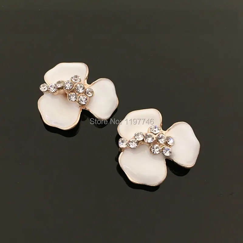 

Rhinestone Button White Enamel Flower Flatback Embellishment Gold Plated Jewelry For Hair Flower Wedding Invitation 10pcs 21mm