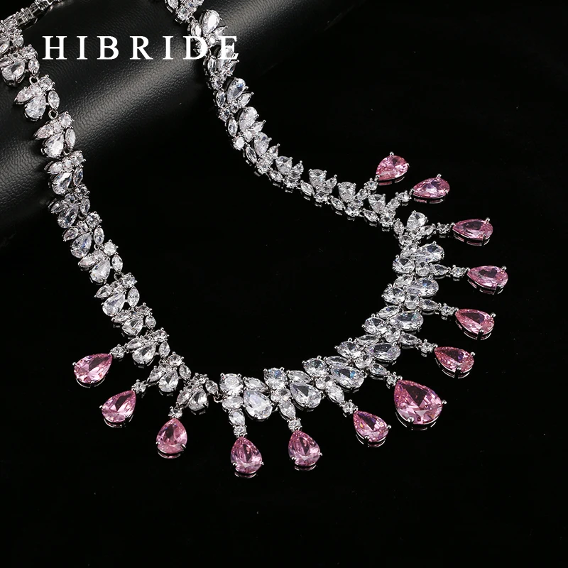 HIBRIDE Top Quality Tear Drop Shape AAA Cubic Zirconia Bridal Wedding Jewelry Sets,White Gold Color Jewelry Set N-59
